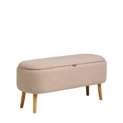 House Nordic HARLOW Banc coffre en tissu bouclette et bois L95cm