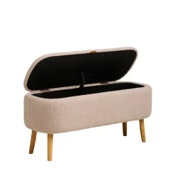 House Nordic HARLOW Banc coffre en tissu bouclette et bois L95cm