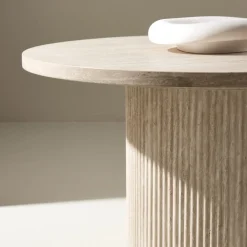 Venture Home HARON Table basse ronde en bois effet travertin ø80cm