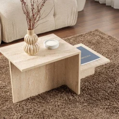 Drawer HEMY Table basse effet travertin