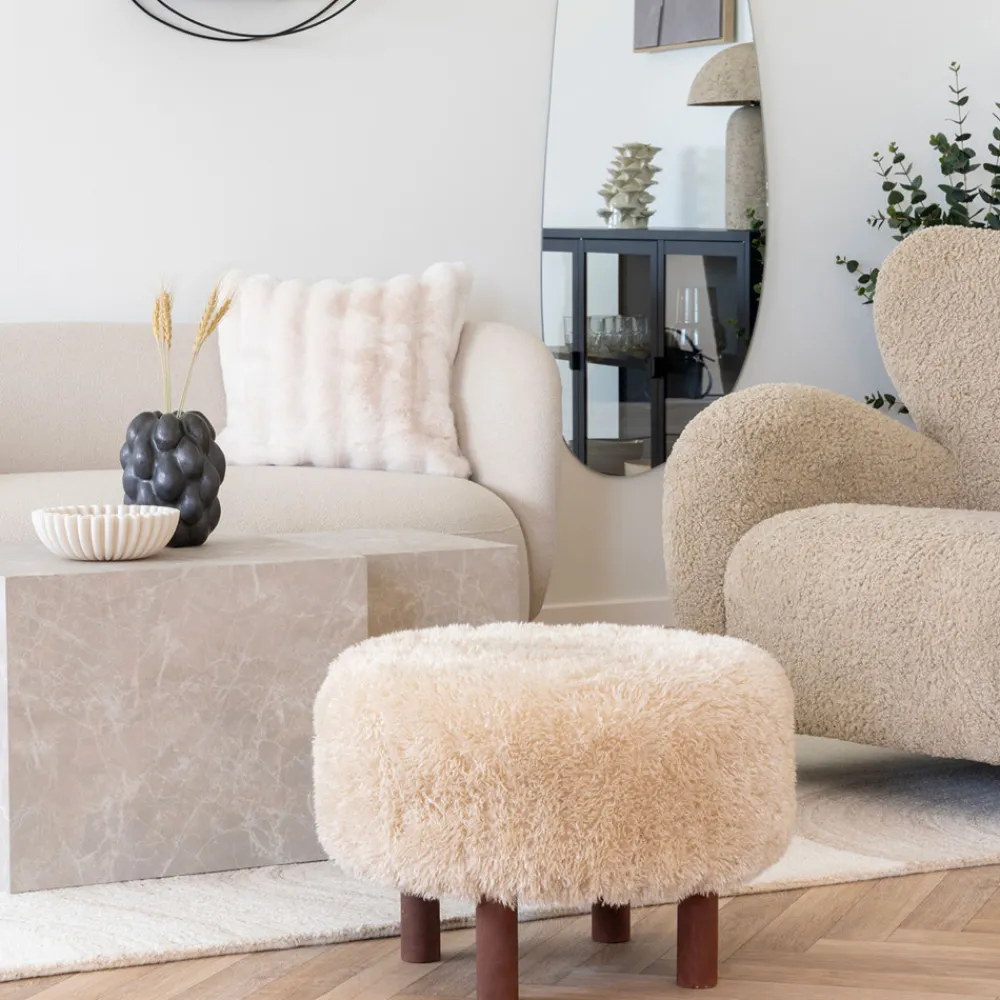 House Nordic INVERNESS Pouf rond imitation fourrure ø50cm