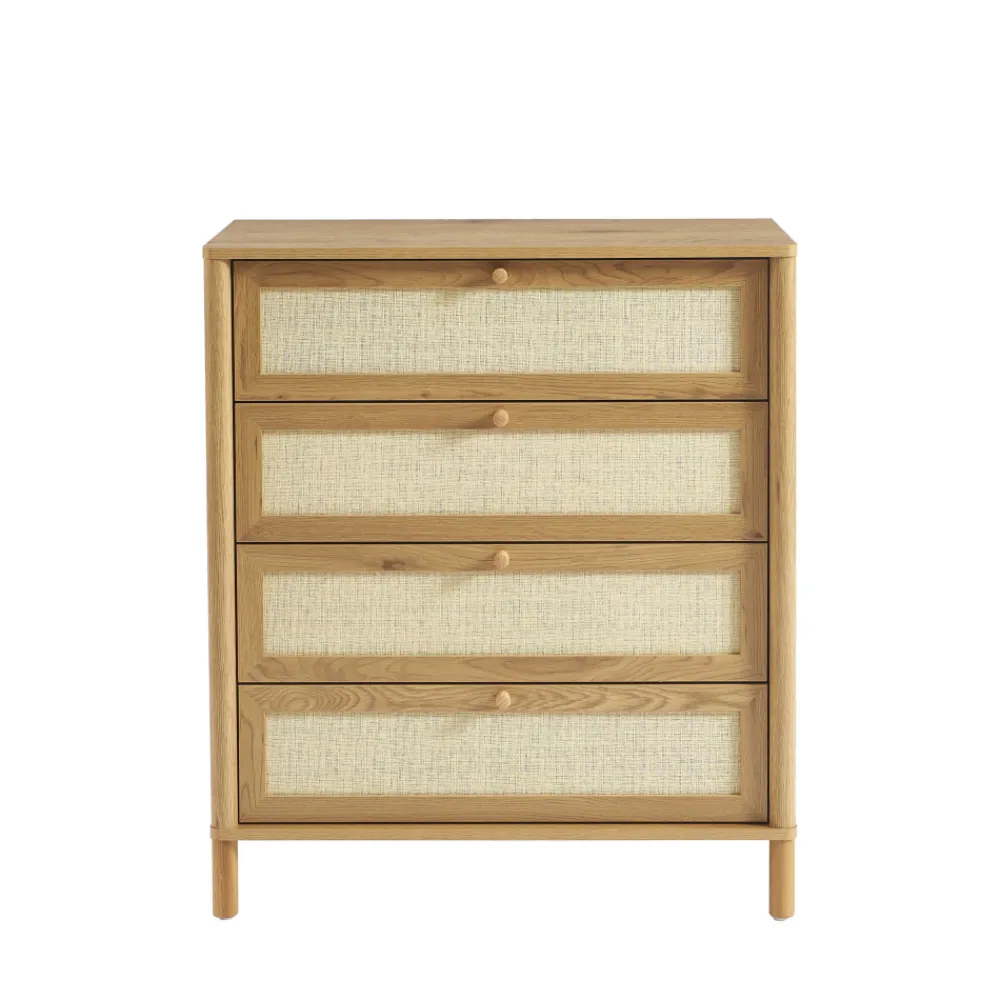 No name IRIS Commode 4 tiroirs en bois et cannage L80cm