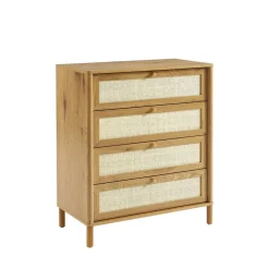No name IRIS Commode 4 tiroirs en bois et cannage L80cm