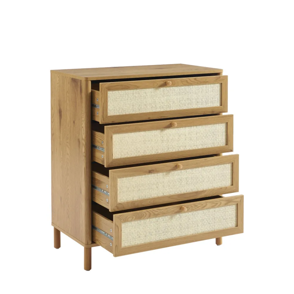 No name IRIS Commode 4 tiroirs en bois et cannage L80cm