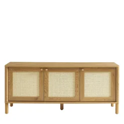 No name IRIS Meuble TV 3 portes en bois et cannage L120cm