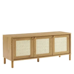 No name IRIS Meuble TV 3 portes en bois et cannage L120cm