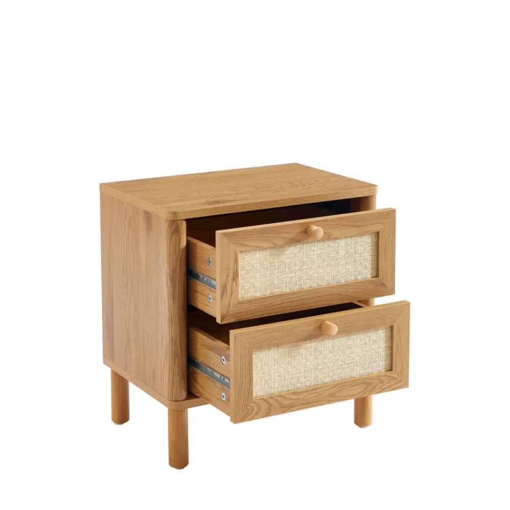 No name IRIS Table de chevet 2 tiroirs en bois et cannage