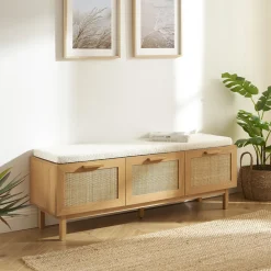 Drawer JUNE Banc d'entrée avec rangement à chaussures en bois et cannage L140cm