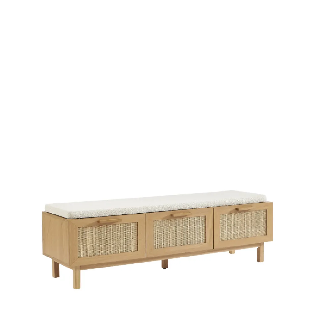 Drawer JUNE Banc d'entrée avec rangement à chaussures en bois et cannage L140cm