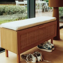 Drawer JUNE Banc d'entrée avec rangement chaussures en bois et cannage L100cm