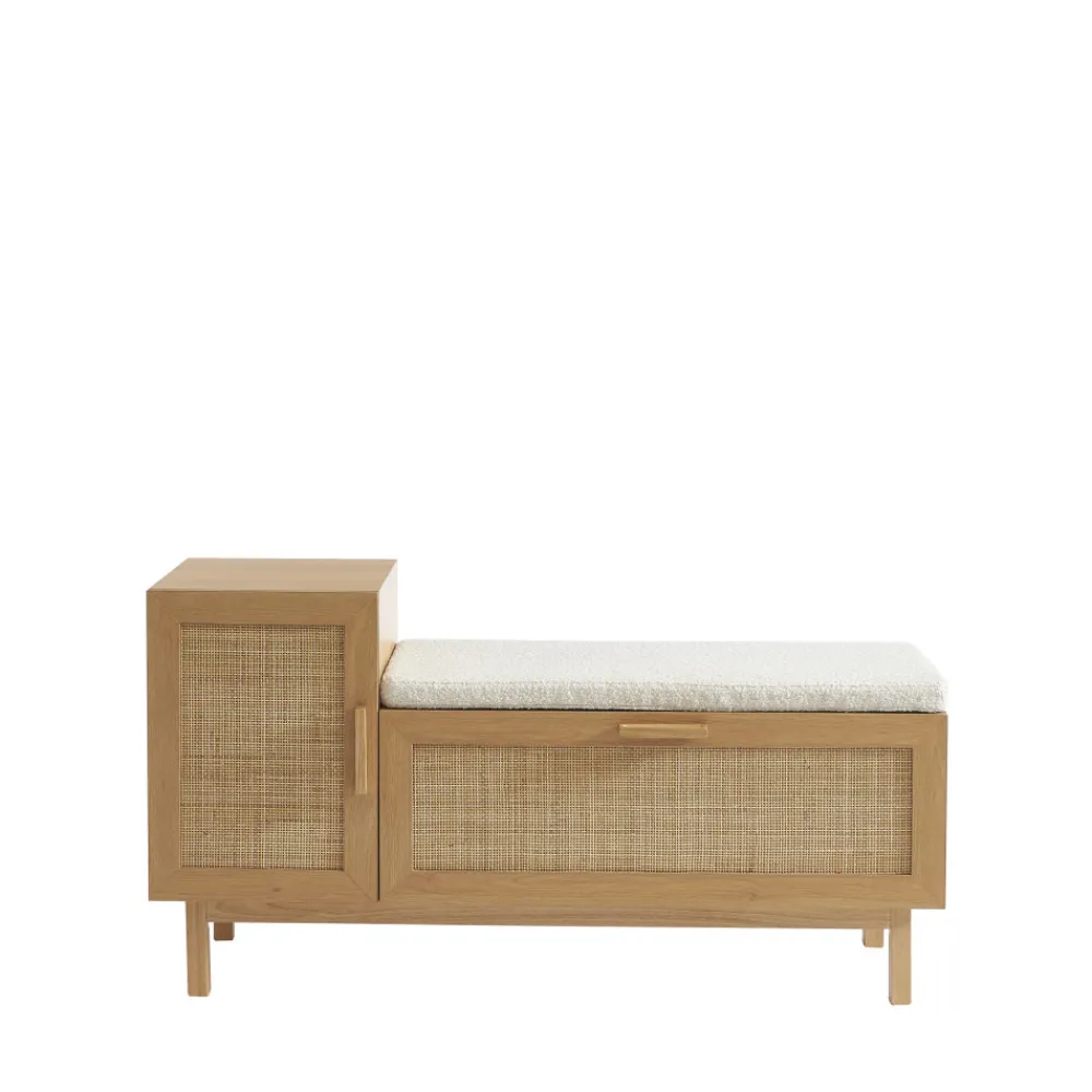Drawer JUNE Banc d'entrée avec rangement à chaussures en bois et cannage L120cm
