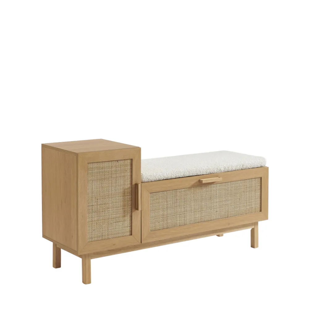 Drawer JUNE Banc d'entrée avec rangement à chaussures en bois et cannage L120cm