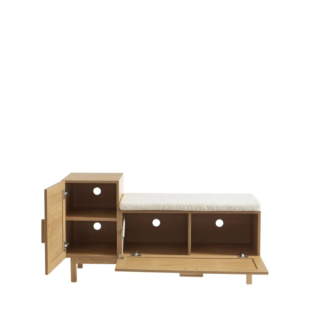 Drawer JUNE Banc d'entrée avec rangement à chaussures en bois et cannage L120cm