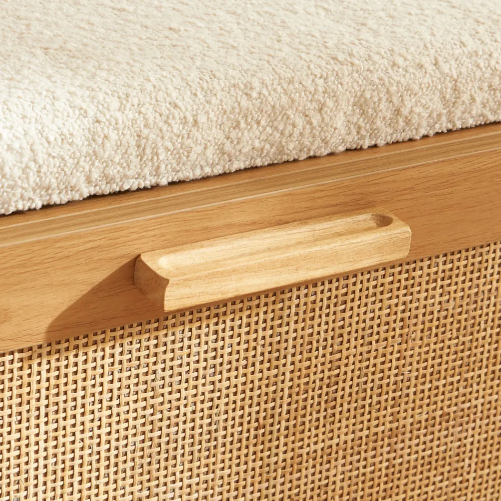 Drawer JUNE Banc d'entrée avec rangement à chaussures en bois et cannage L120cm