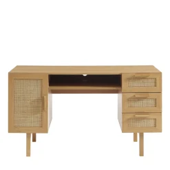 Enfant Drawer JUNE Bureau 1 porte 3 tiroirs en bois et cannage L135cm
