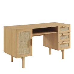 Enfant Drawer JUNE Bureau 1 porte 3 tiroirs en bois et cannage L135cm