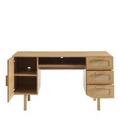 Enfant Drawer JUNE Bureau 1 porte 3 tiroirs en bois et cannage L135cm
