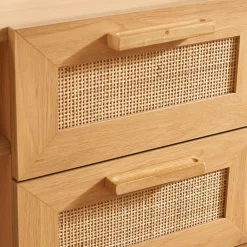 Enfant Drawer JUNE Bureau 1 porte 3 tiroirs en bois et cannage L135cm