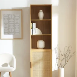 Drawer JUNE Colonne de rangement en bois et cannage H190cm