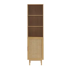 Drawer JUNE Colonne de rangement en bois et cannage H190cm