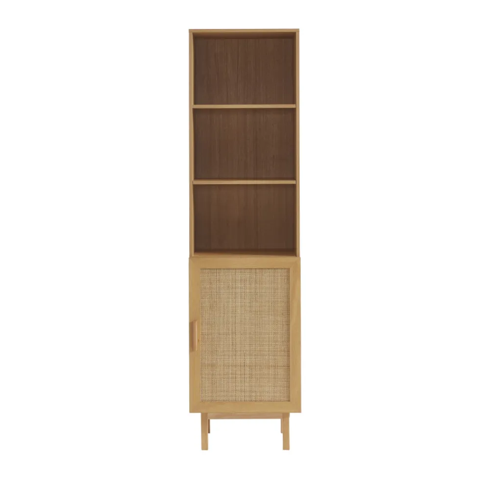 Drawer JUNE Colonne de rangement en bois et cannage H190cm
