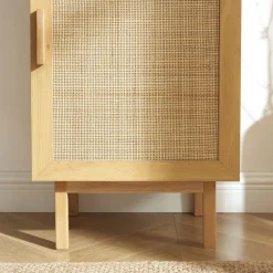 Drawer JUNE Colonne de rangement en bois et cannage H190cm
