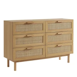 Drawer JUNE Commode 6 tiroirs en bois et cannage L130cm