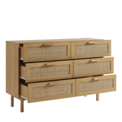 Drawer JUNE Commode 6 tiroirs en bois et cannage L130cm