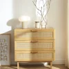 Drawer JUNE Commode 3 tiroirs en bois et cannage L85cm