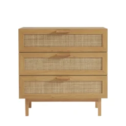 Drawer JUNE Commode 3 tiroirs en bois et cannage L85cm