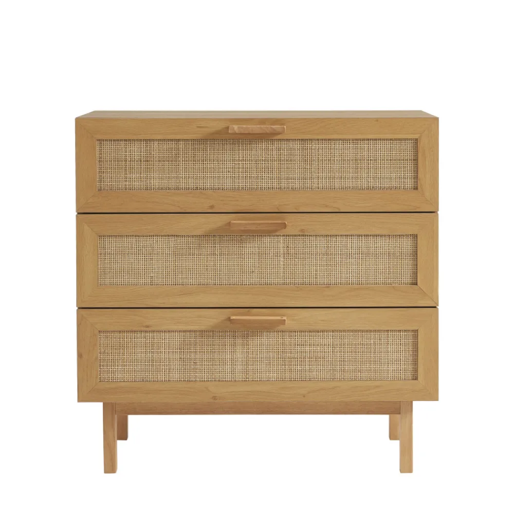 Drawer JUNE Commode 3 tiroirs en bois et cannage L85cm