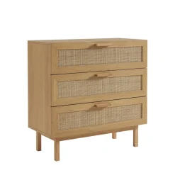 Drawer JUNE Commode 3 tiroirs en bois et cannage L85cm