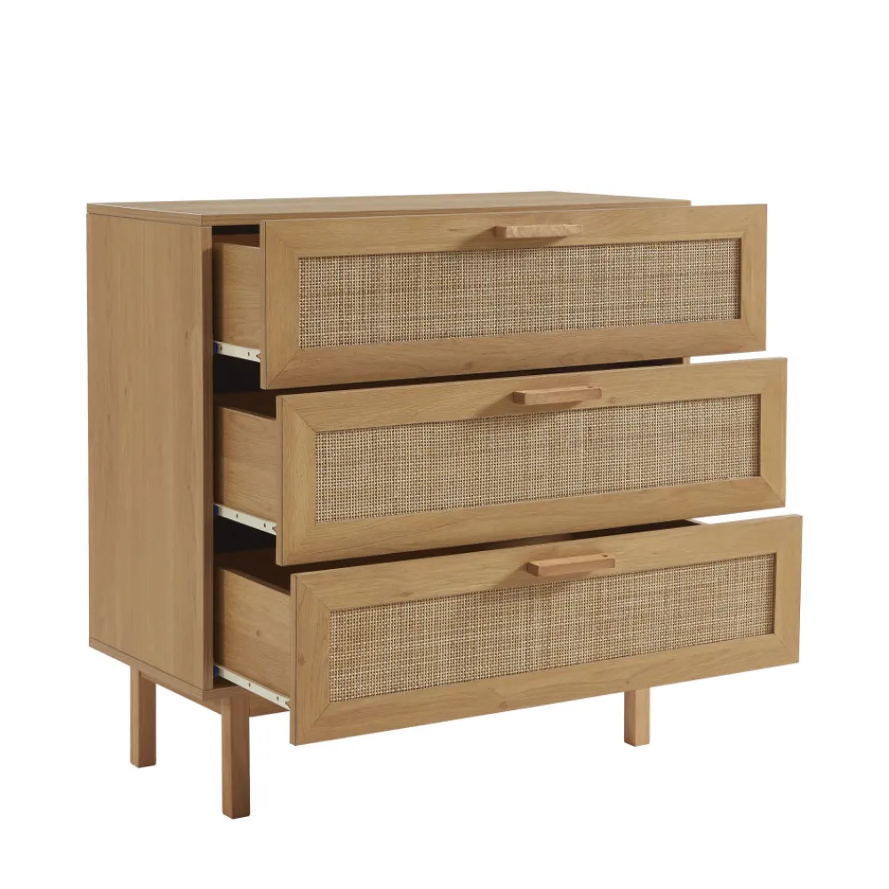 Drawer JUNE Commode 3 tiroirs en bois et cannage L85cm