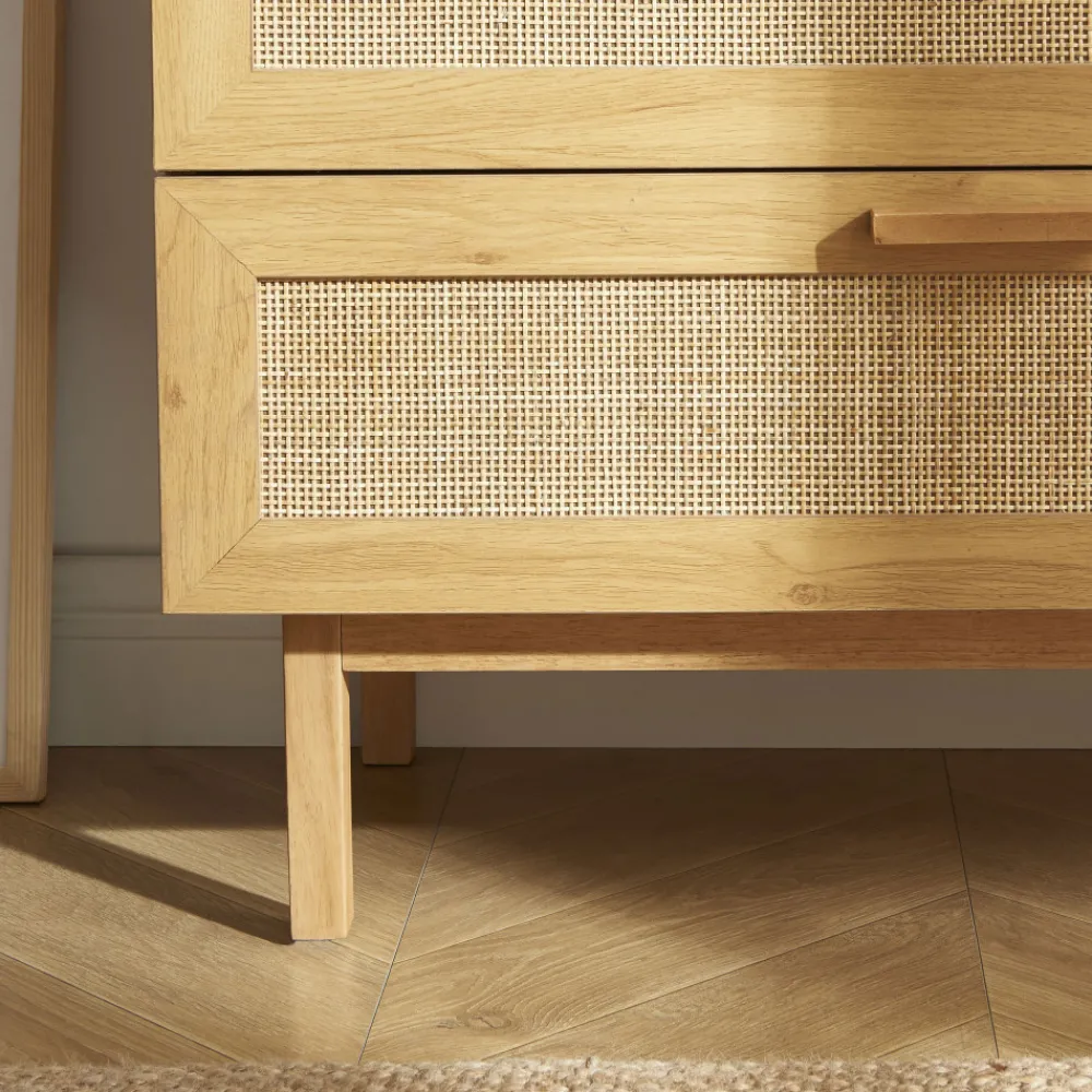 Drawer JUNE Commode 3 tiroirs en bois et cannage L85cm