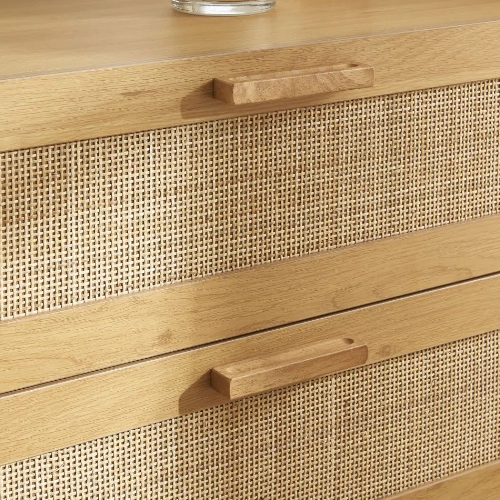 Drawer JUNE Commode 3 tiroirs en bois et cannage L85cm