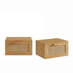 Drawer JUNE Lot de 2 tables de chevet murales avec rangement en bois et cannage
