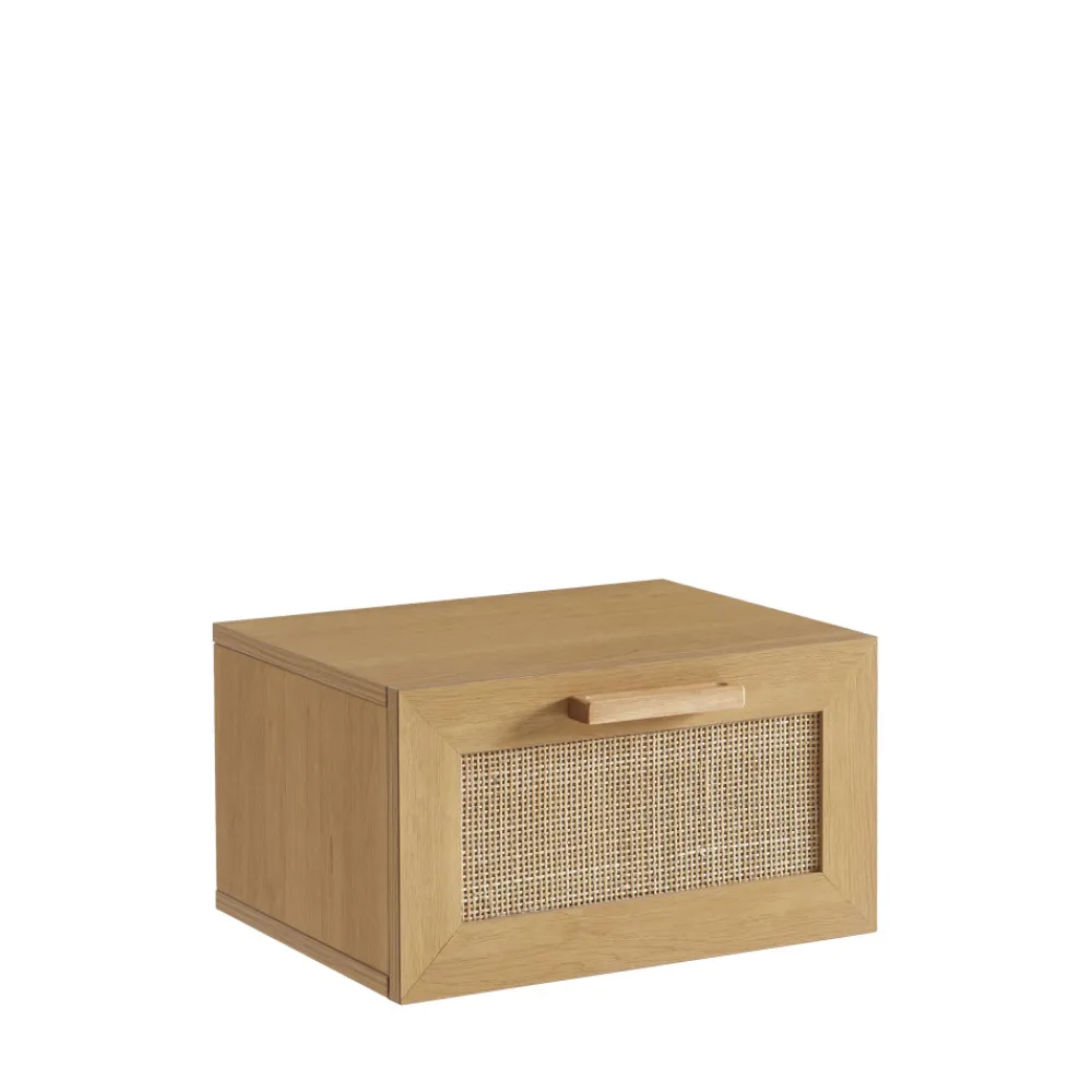 Drawer JUNE Lot de 2 tables de chevet murales avec rangement en bois et cannage