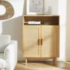 Drawer JUNE Meuble à chaussures 2 portes 1 niche en bois et cannage L80cm