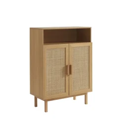 Drawer JUNE Meuble à chaussures 2 portes 1 niche en bois et cannage L80cm
