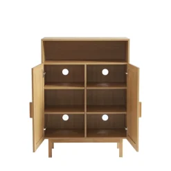 Drawer JUNE Meuble à chaussures 2 portes 1 niche en bois et cannage L80cm