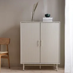 No name JURA Buffet haut 2 portes en bois et métal H125cm