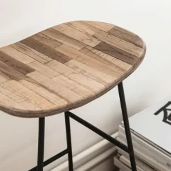 Drawer KABAYAN Tabouret de bar en teck recyclé et métal H65cm