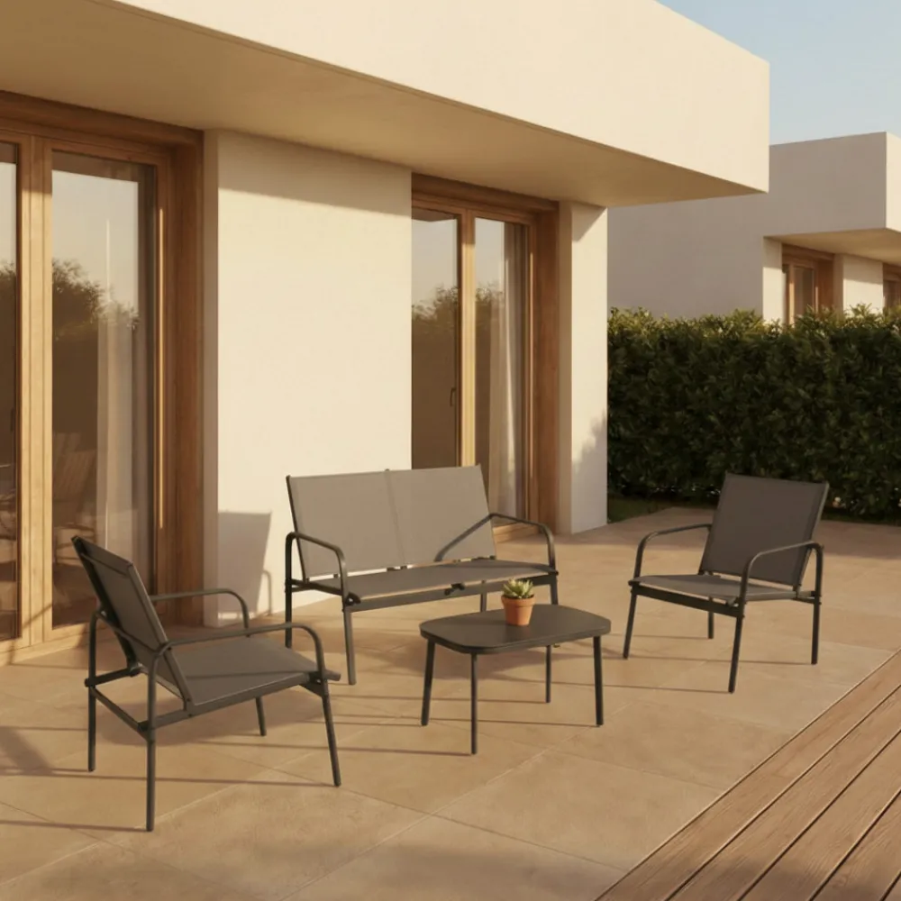 Drawer KALLIA Salon de jardin 4 personnes en acier traité et textilène