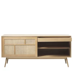 No name KIYO Buffet 2 portes en bois et cannage L180cm