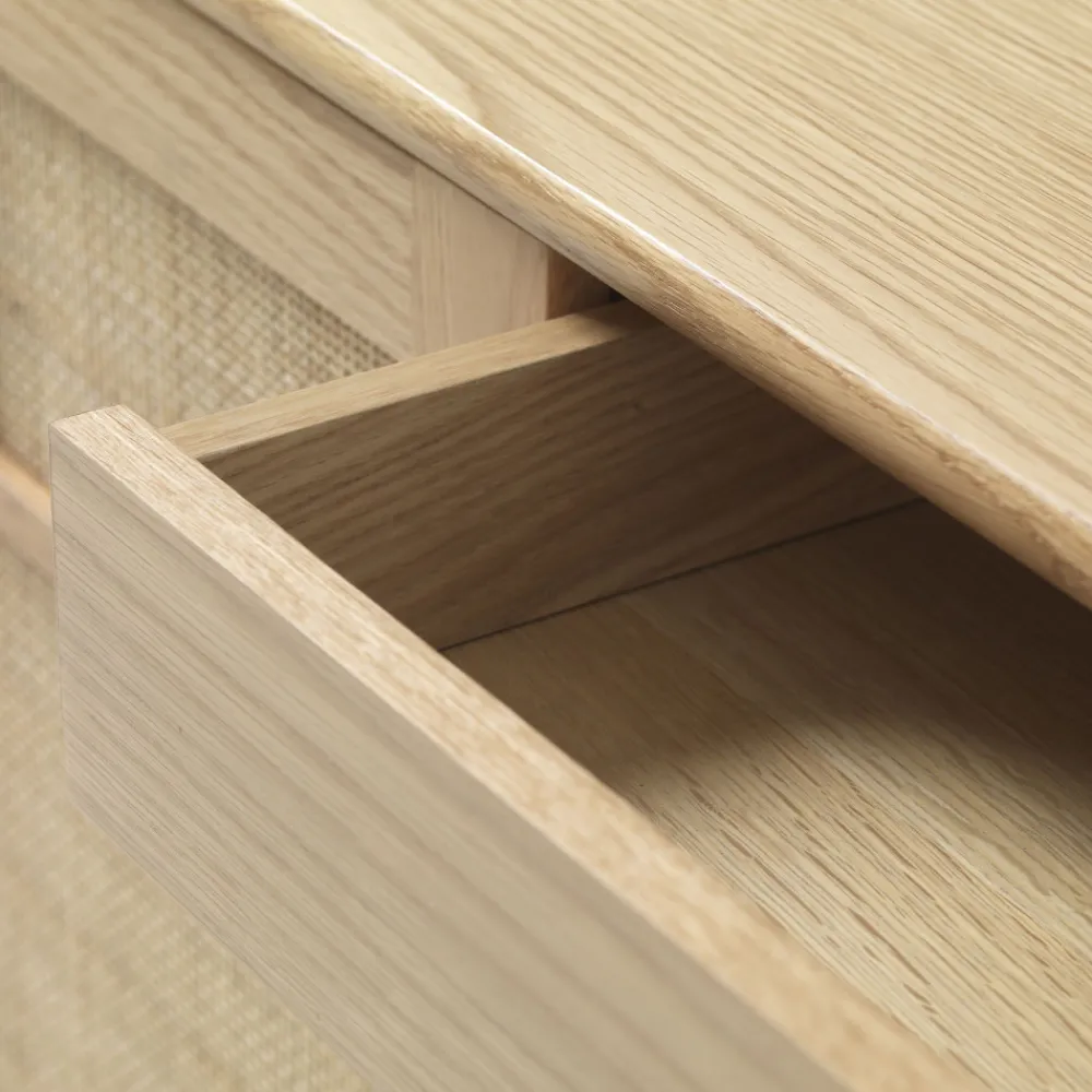 No name KIYO Buffet 2 portes en bois et cannage L180cm