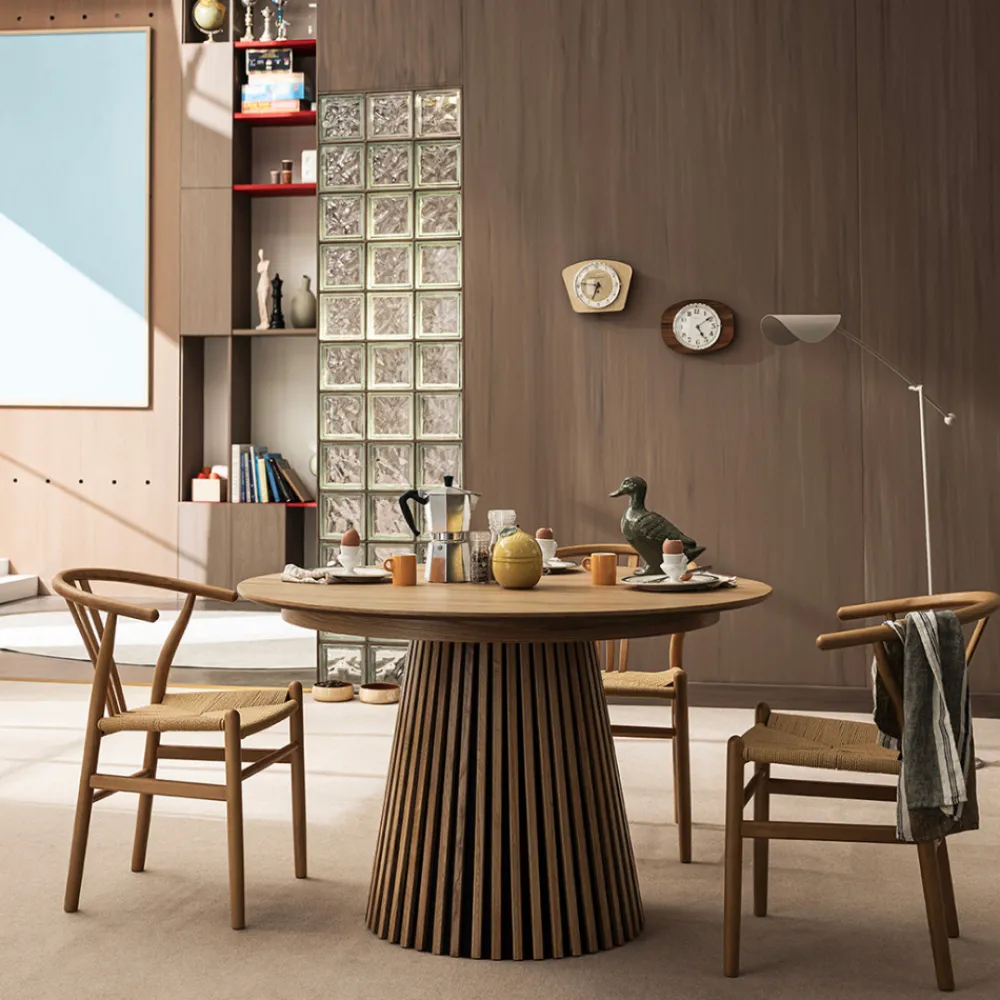 Drawer LEA Table à manger extensible 4 à 8 personnes en bois ø120-200x120cm