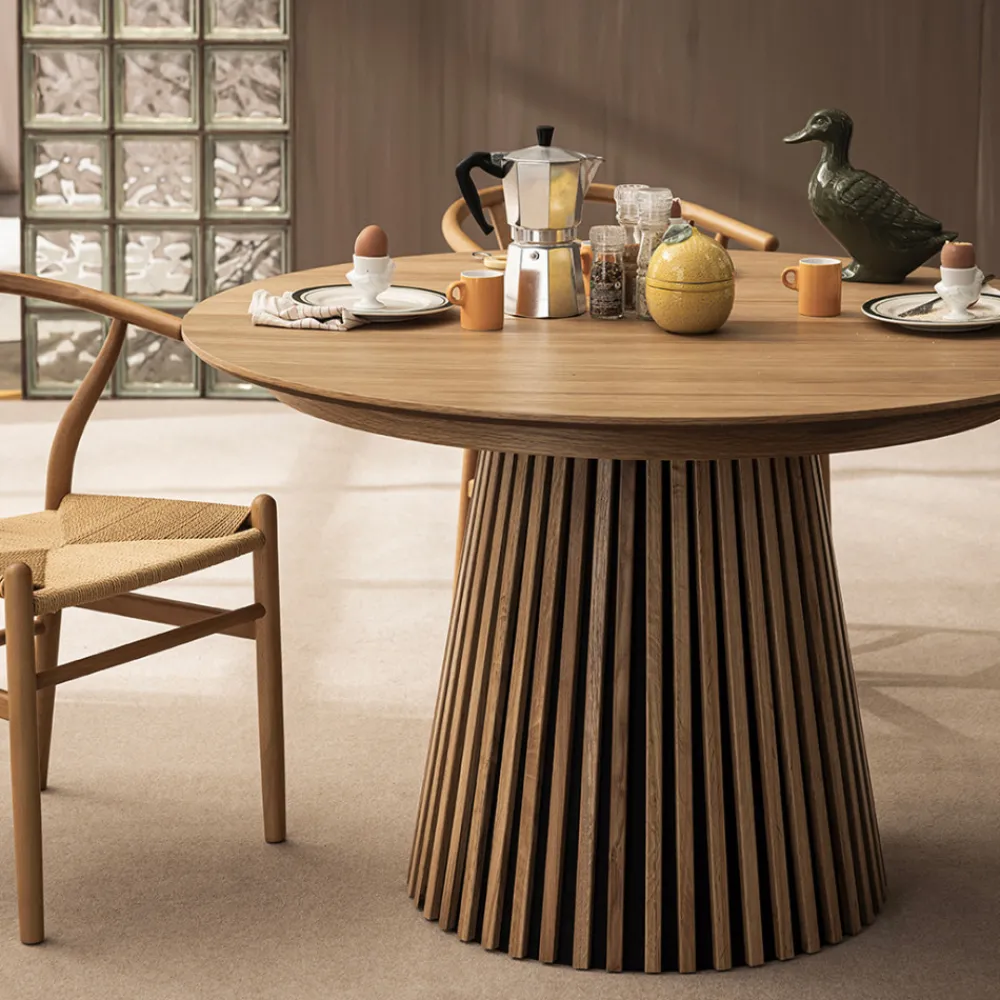 Drawer LEA Table à manger extensible 4 à 8 personnes en bois ø120-200x120cm