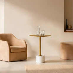 House Nordic LECCO Table d'appoint en effet laiton et marbre ø41cm