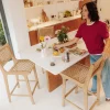Drawer LEXIA Lot de 2 tabourets de bar intérieur/extérieur en bois d'acacia et résine tressée H66cm
