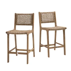 Drawer LEXIA Lot de 2 tabourets de bar intérieur/extérieur en bois d'acacia et résine tressée H66cm